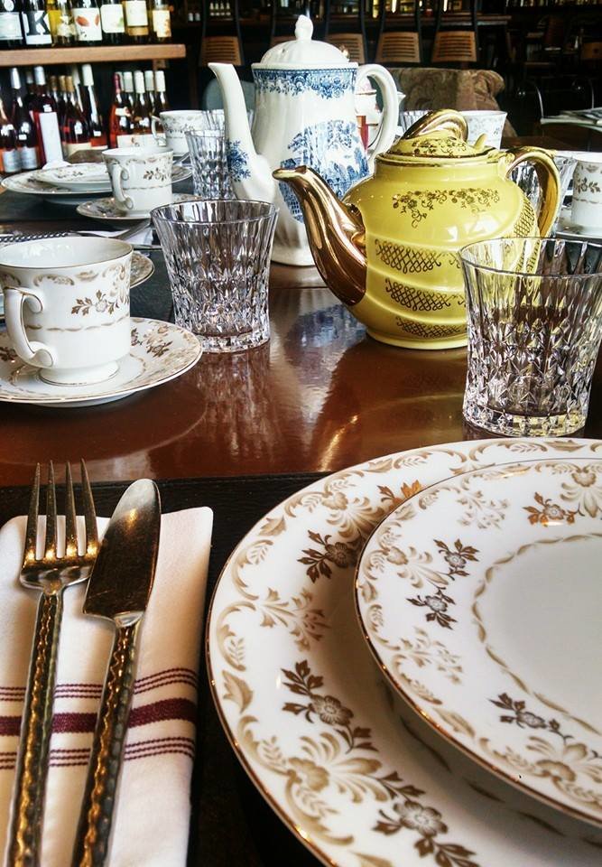 eclectic mix of plates and tableware