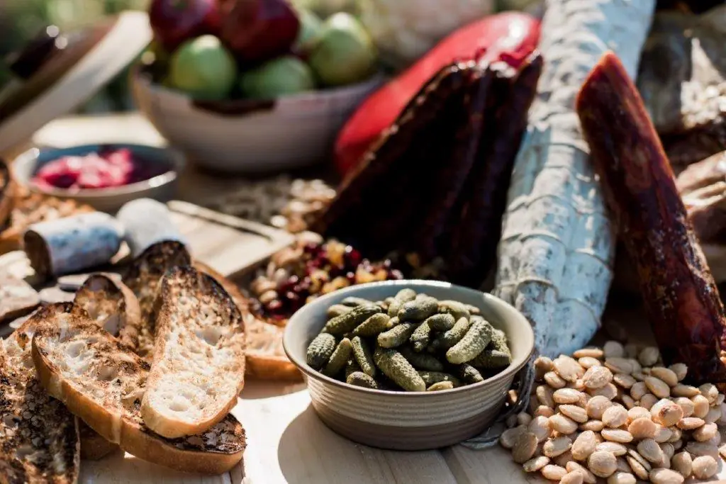 Bread, cheese and other items for Charcuterie