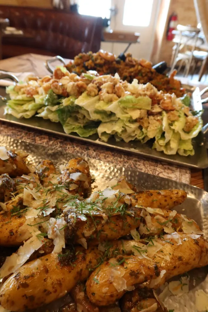 a close up of a tray of food on a table